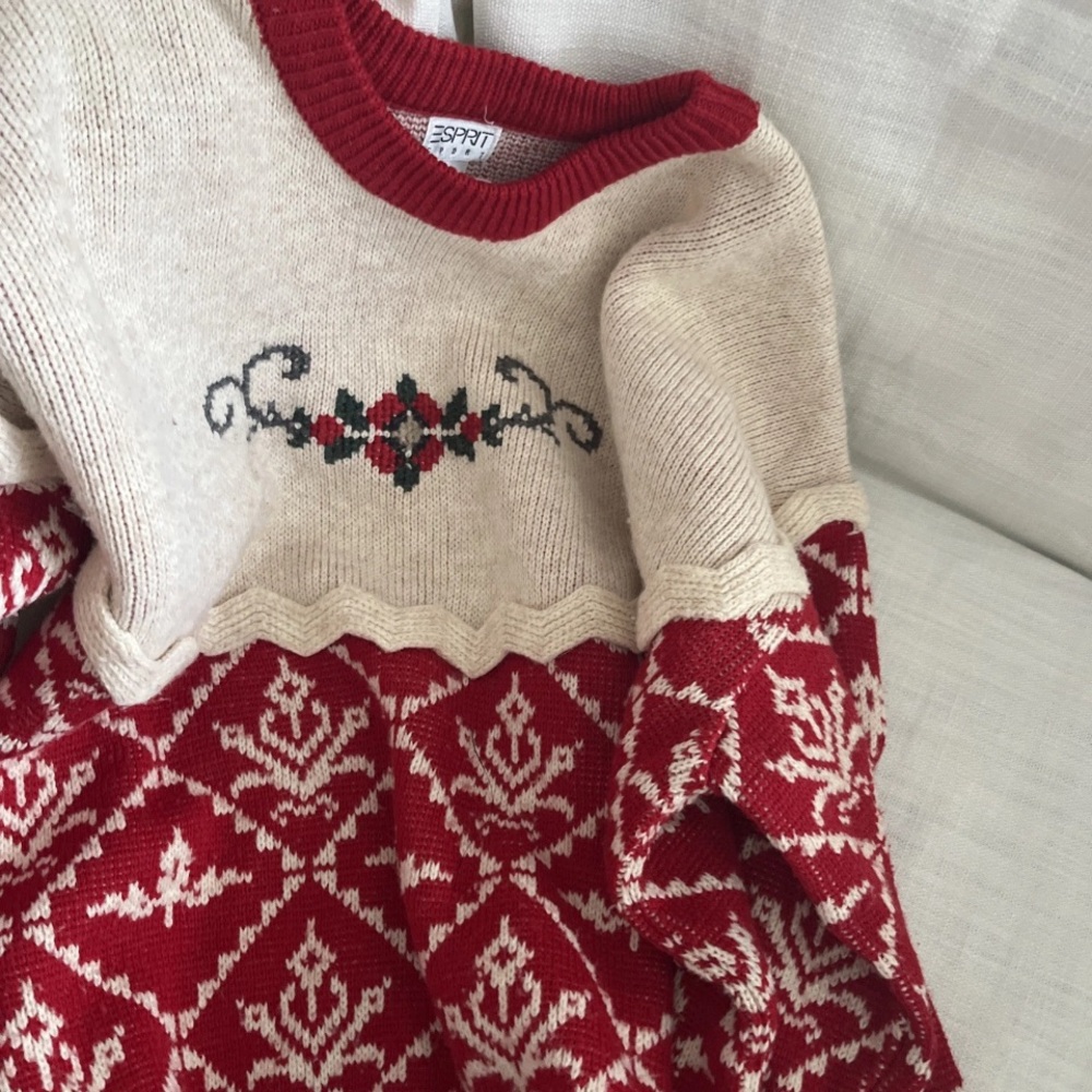 Vintage Red and Cream Nordic/Holiday Patterned Sweater,Esprit,Cropped, Sz Small - Picture 3 of 11